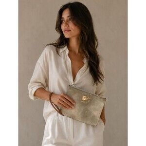 Massimo Palomba Hand Made Italy Haircalf  Leather Clutch wristlet
